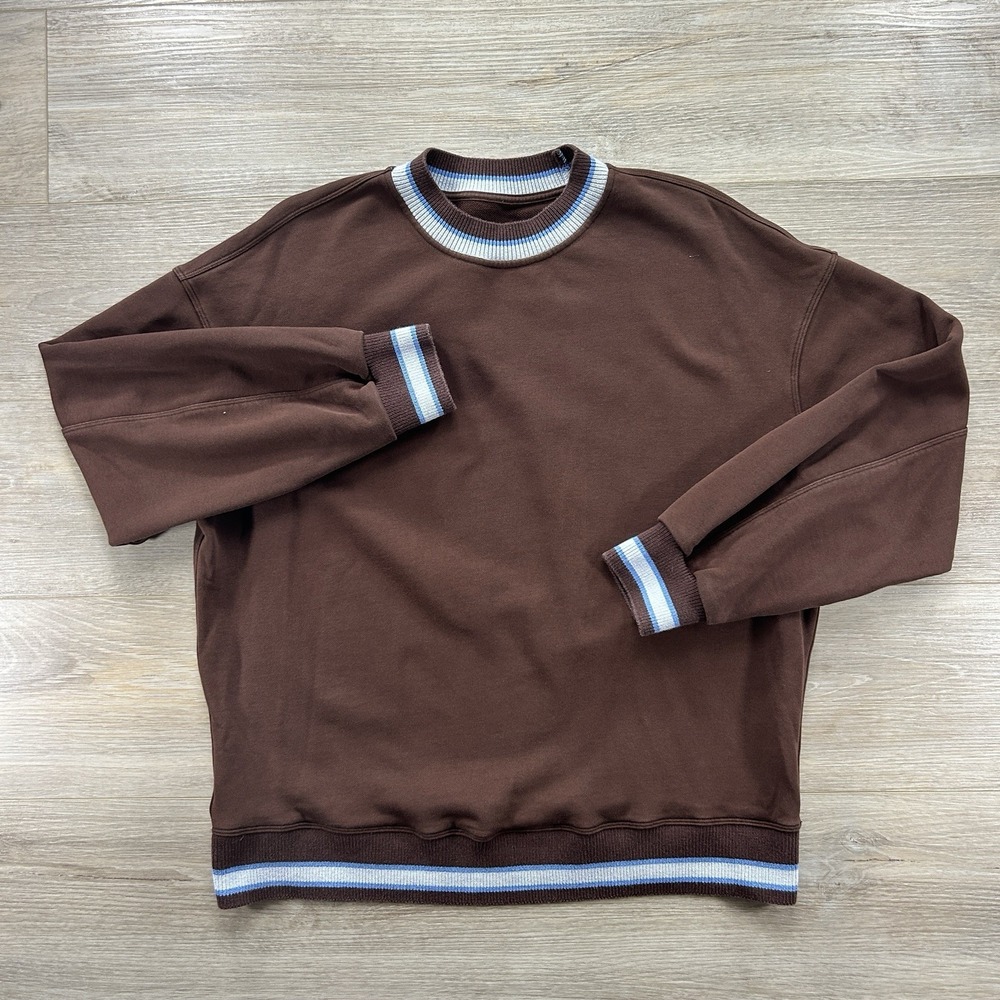 Lululemon Sweatshirt XS Extra Small Perfectly Oversized Brown Blue Ringer Crew**